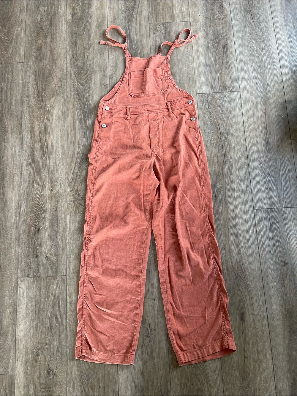 American Eagle Outfitters Rust Tie-Shoulder Denim Boho Overalls Cotton Linen